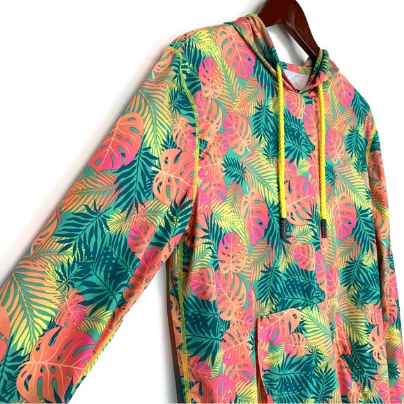 Men’s Ingear Neon Tropical Print Outdoor Popover Hoodie Fitted Kangaroo Pocket - Picture 3 of 16